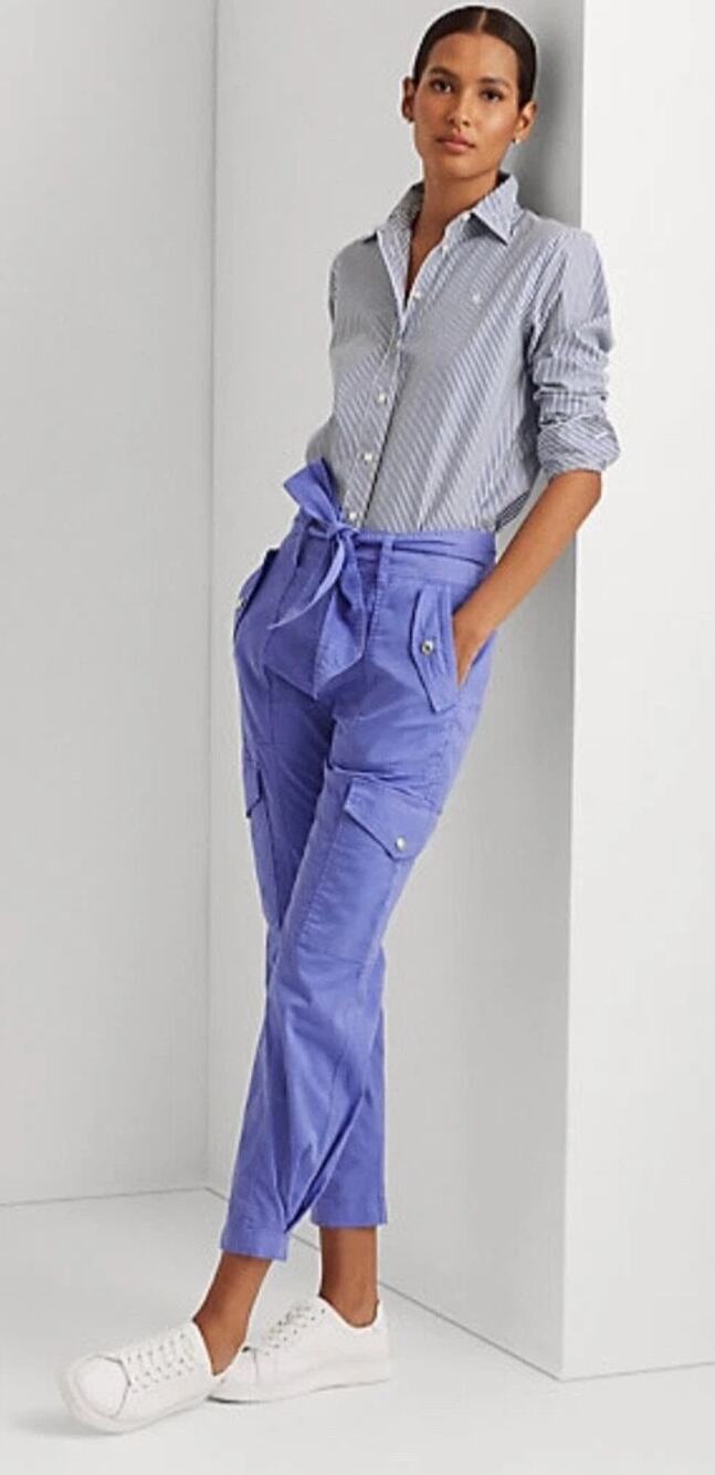 Lauren Ralph Lauren Micro-Sanded Twill Cargo Blue Pant Blue Size 8 Quiet Luxury